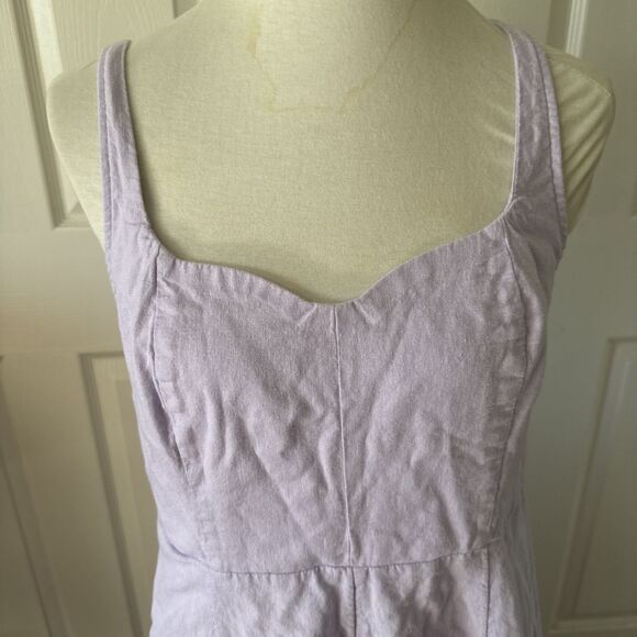 Old Navy Womens Linen Sundress Large Lavender Shirred Pockets Sweetheart Neck - Picture 2 of 9